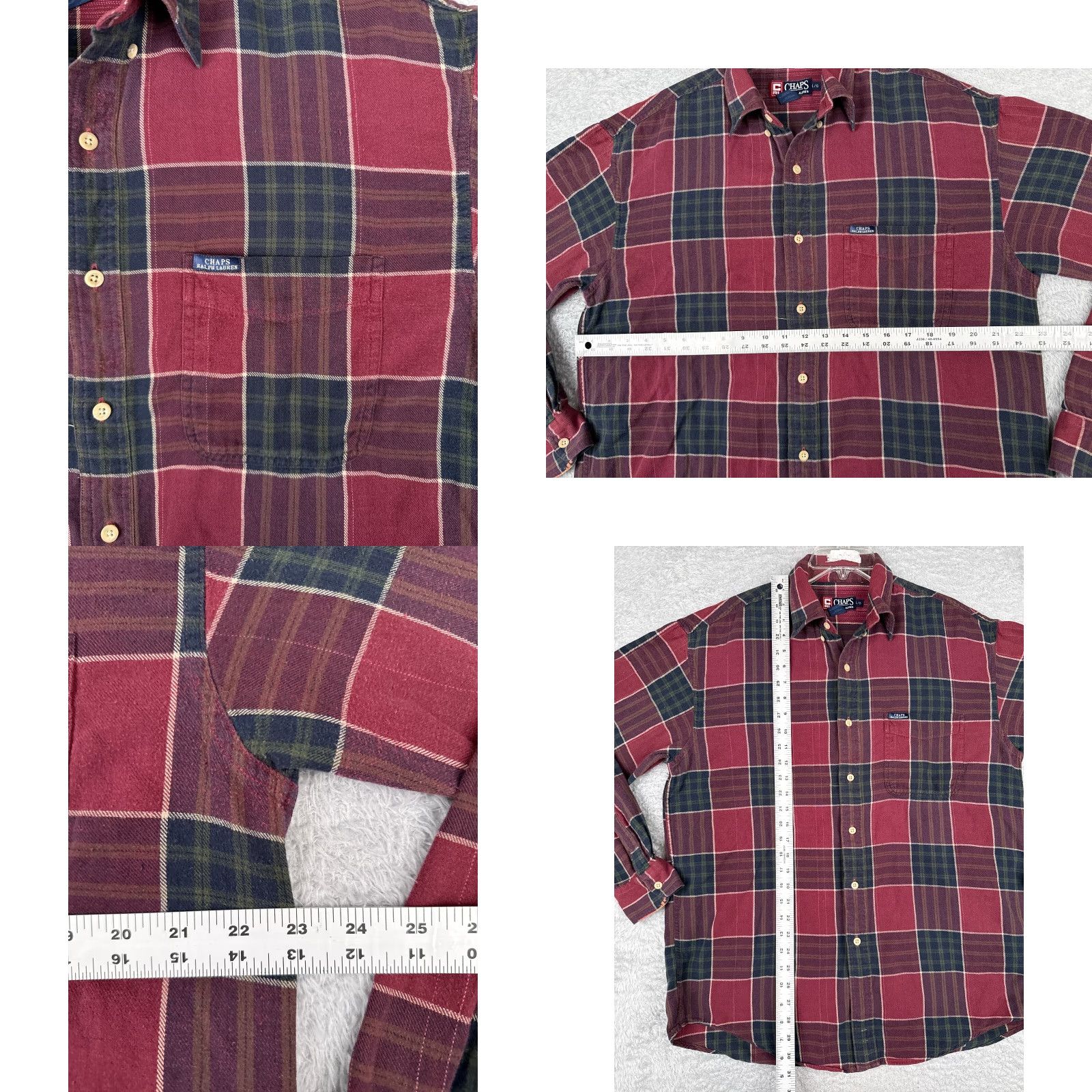 Chaps VINTAGE Chaps Ralph Lauren Shirt Men Adult Large Red Plaid Flannel 100% Cotton Long Sleeve Shirt Mens - 40 in Chest Seasonal Plaid Camping Outdoor 90s Size US L / EU 52-54 / 3 - 8 Thumbnail