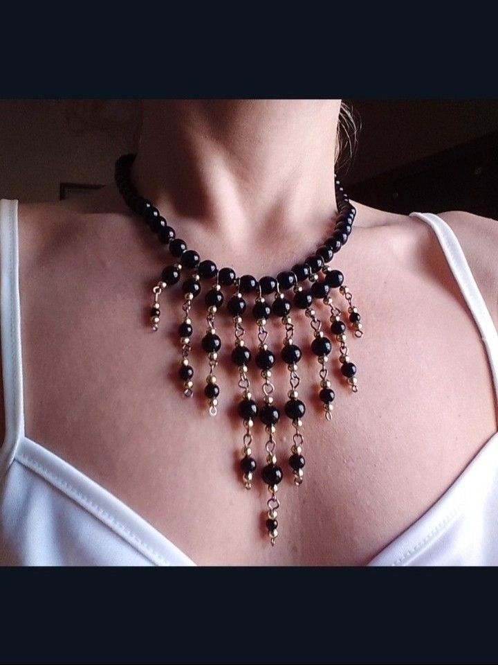 Handmade Necklace Black Pearls Bangs Elegant Size ONE SIZE - 4 Thumbnail