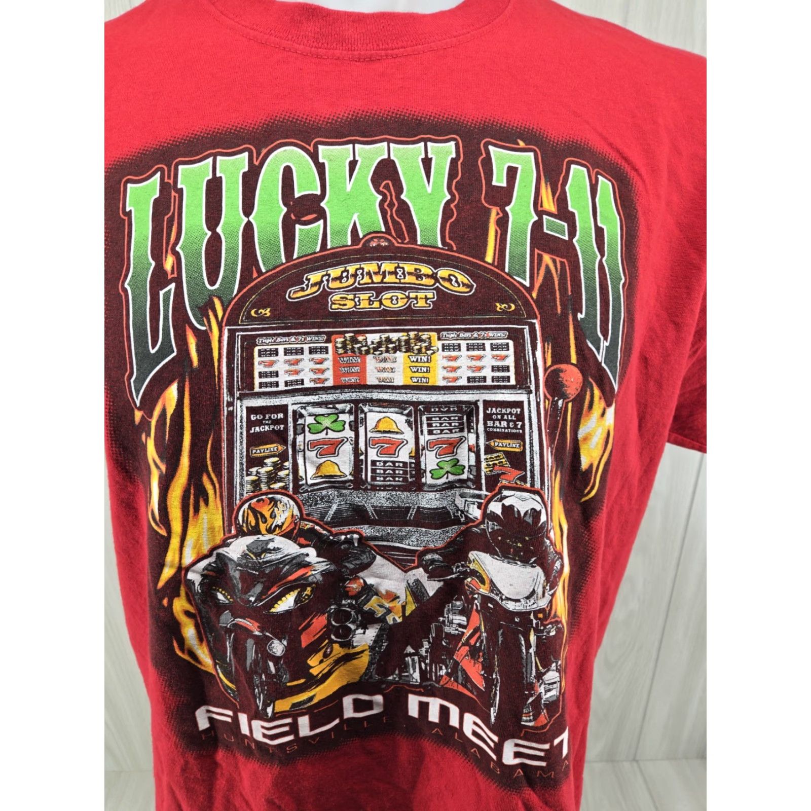Gildan Lucky 7-11 Alabama Field Meet Huntsville Al T-Shirt Size Large Mens Regular Red Short Sleeve Size US L / EU 52-54 / 3 - 3 Thumbnail