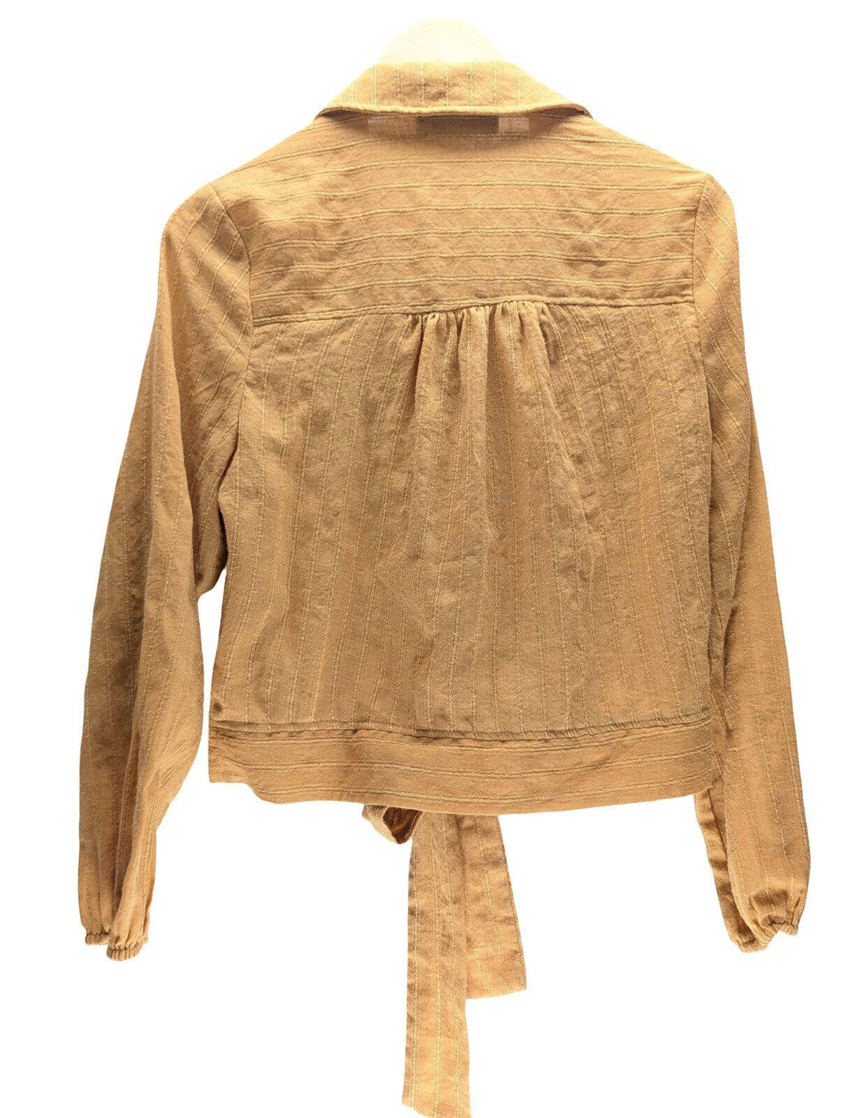 14th Addiction Addie Blouse Women Small (S) Tie Front Long Sleeve Mustard Size S / US 4 / IT 40 - 2 Thumbnail