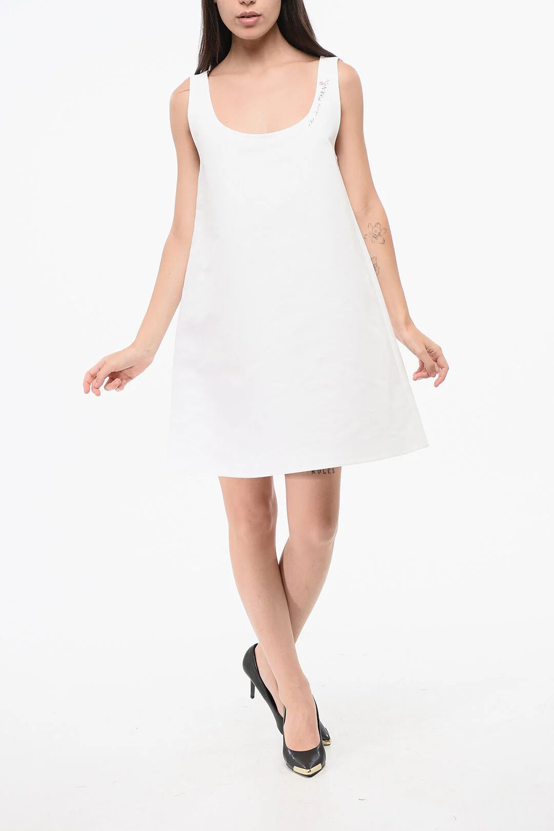 Marni og1mm0326 A-Line Cotton Dress in White Size M / US 6-8 / IT 42-44 - 1 Thumbnail