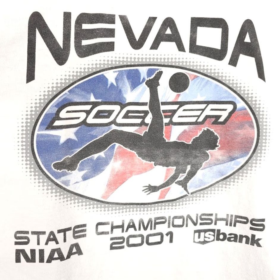 Gildan VINTAGE Gildan T Shirt Mens XL NIAA Soccer 2001 State Championships Nevada White Crew Neck Short Sleeve Sports 2000s Size US XL / EU 56 / 4 - 5 Thumbnail