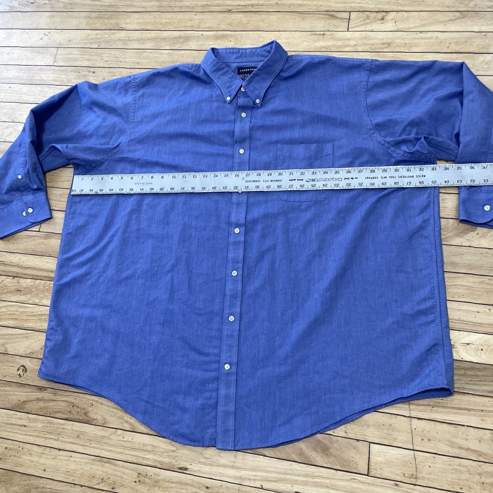 Lands' End VINTAGE Lands' End Button-Up Shirt Men Big & Tall 21x36 Blue Twill Oxford Button-Down Collar Size US XXL / EU 58 / 5 - 7 Thumbnail
