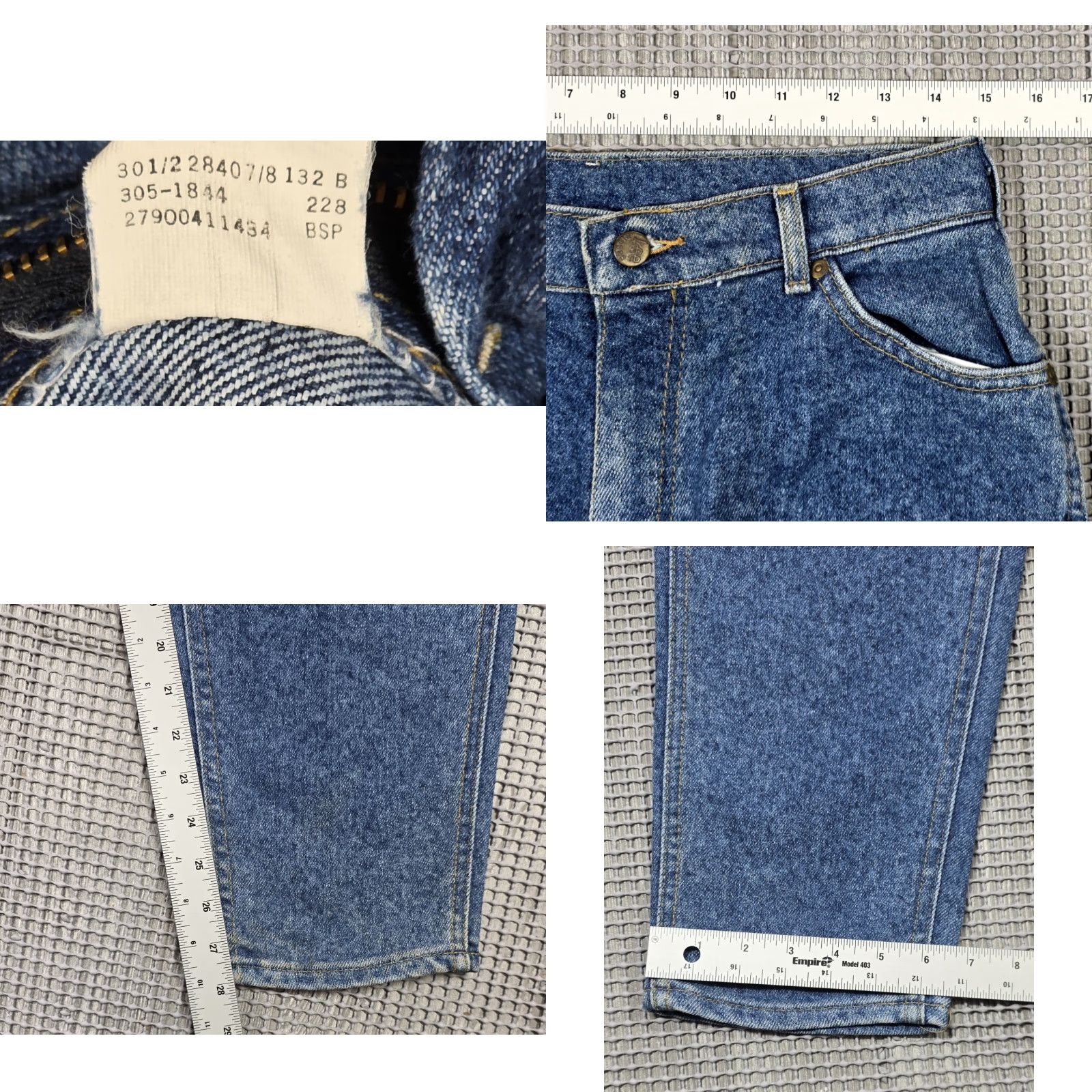Lee VINTAGE Lee High Waisted Jeans Blue Denim 30x28 Womens Petite 14P Tapered Solid Denim Jeans USA Made 5-Pocket Size 36" / US 14 / IT 50 - 9 Thumbnail