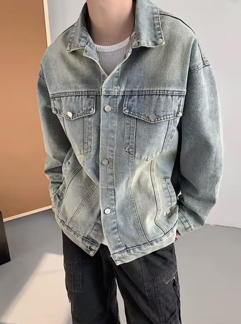 Japanese Brand Wash Blue Denim Jacket - Classic Button-Up Distressed Size US XXL / EU 58 / 5 - 5 Thumbnail