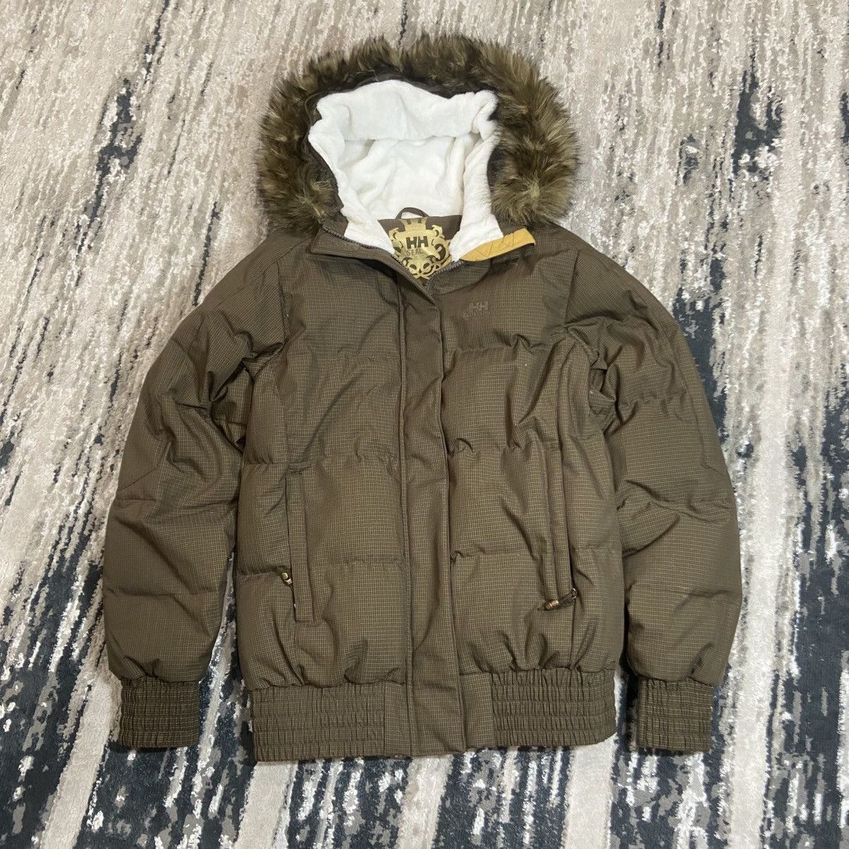 Helly Hansen Helly Hansen Women’s S Brown Fur Hoodie Down Jacket Y2K Size S / US 4 / IT 40 - 1 Thumbnail