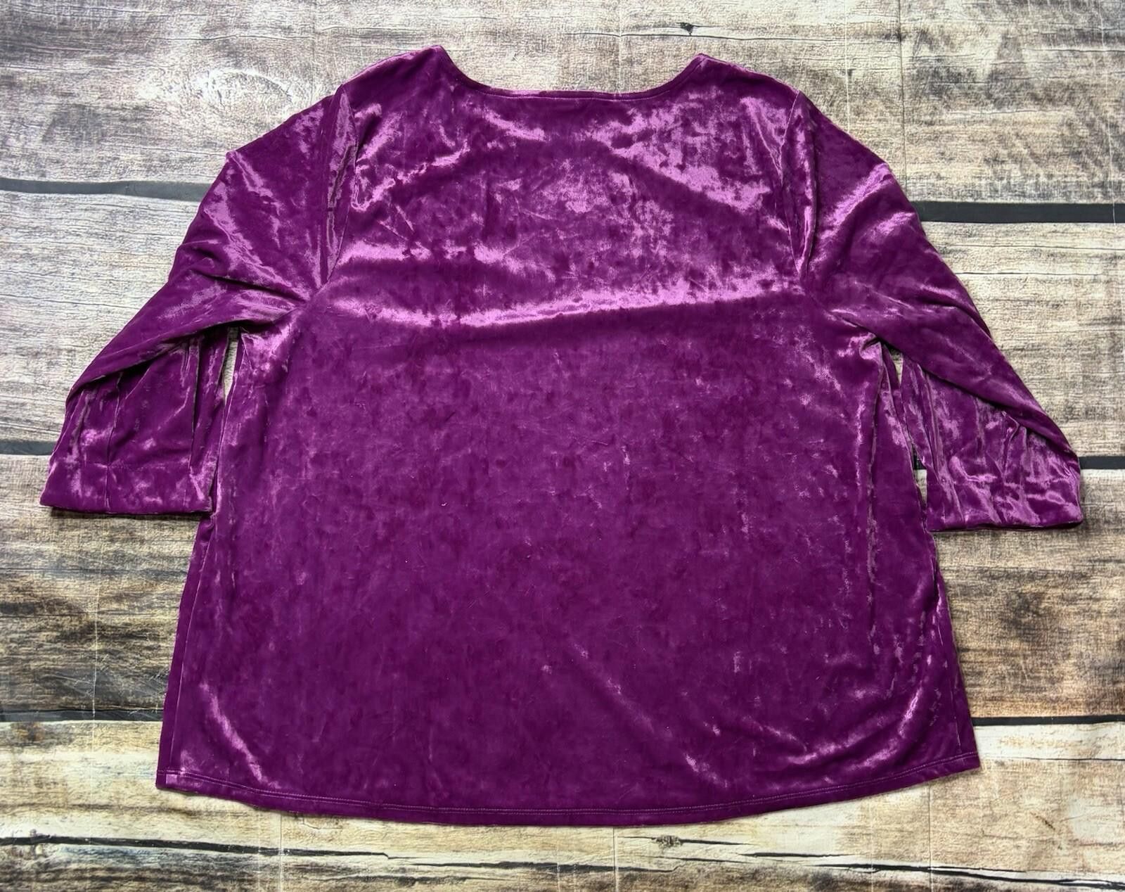 J. Jill J Jill Top Women's XL Velour 3/4 Sleeve Blouse Velvet Purple Size XL / US 12-14 / IT 48-50 - 2 Thumbnail