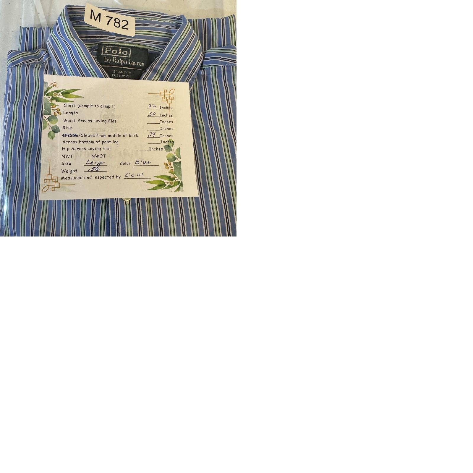 Polo Ralph Lauren Polo Ralph Lauren Shirt Mens Large Blue Striped Stanton Custom Fit Button Down Size US L / EU 52-54 / 3 - 10 Thumbnail