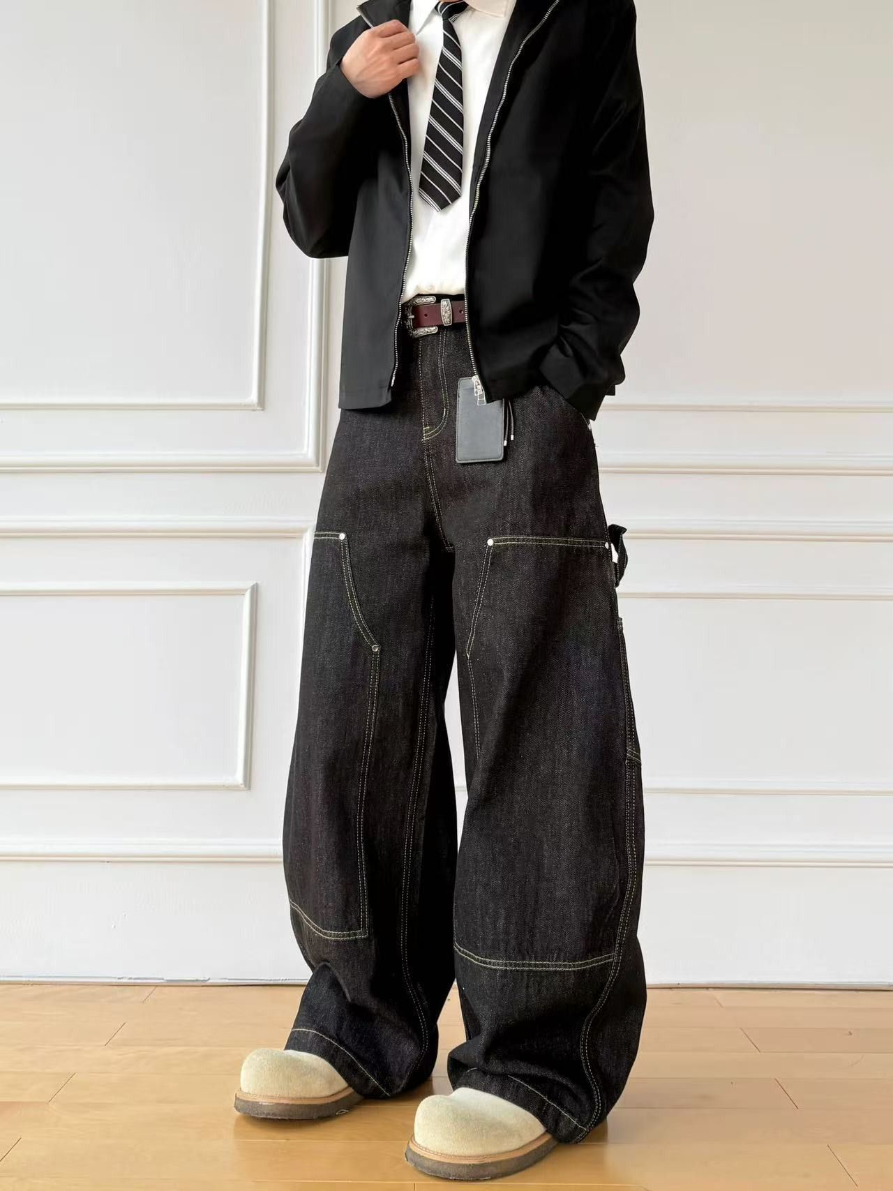 Japanese Brand Washed men's loose casual wide-leg cargo jeans with curved Size US 32 / EU 48 - 1 Thumbnail