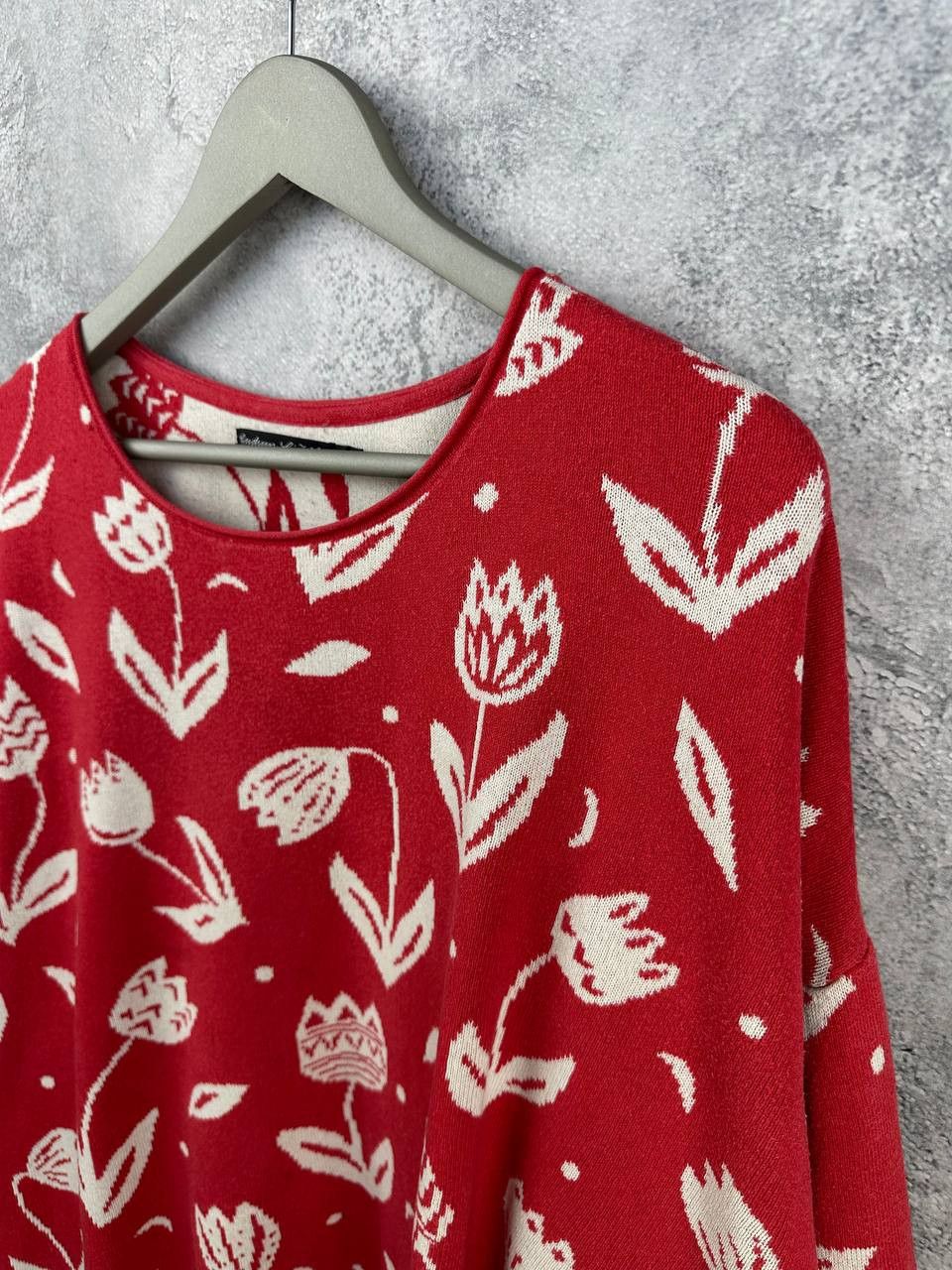 Gudrun Sjoden Gudrun Sjoden Red Floral Jacquard Knit Sweater Pullover Size XL / US 12-14 / IT 48-50 - 5 Thumbnail