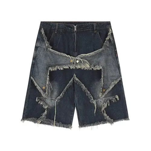 American star patch embroidered cat whisker denim shorts y2k