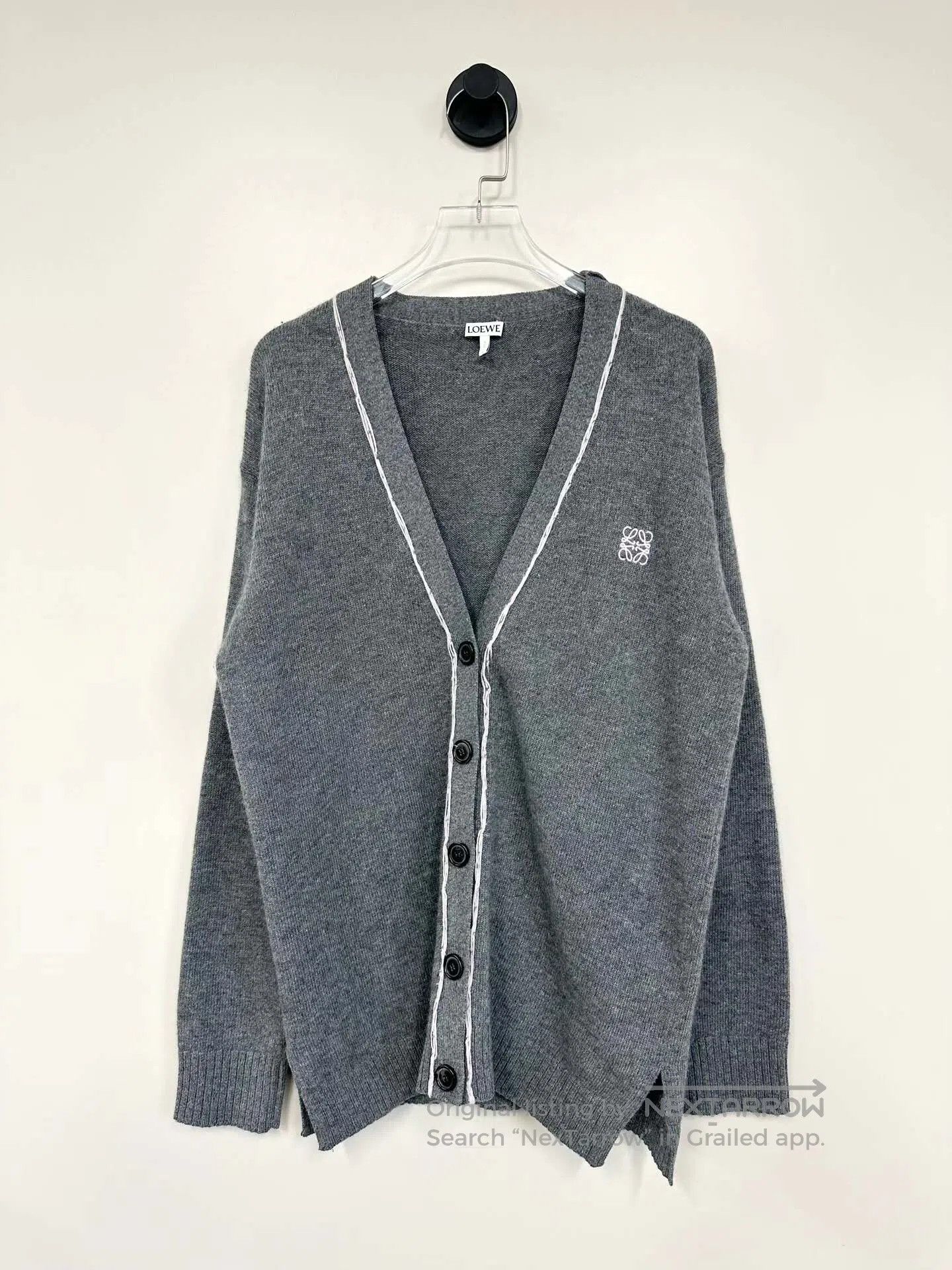Loewe Loewe Gray Embroidered Logo Wool Knit Cardigan| Size US M / EU 48-50 / 2 - 1 Thumbnail