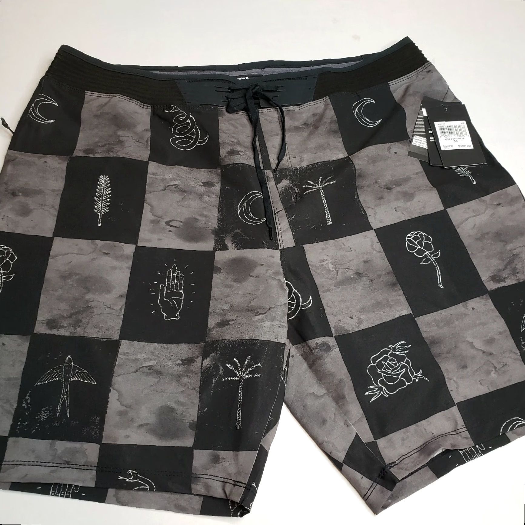 Hurley Hurley Phantom 18" Hyperweave Surfcheck Board Shorts Trunks Mens 36 Black Grey Size US 36 / EU 52 - 2 Thumbnail