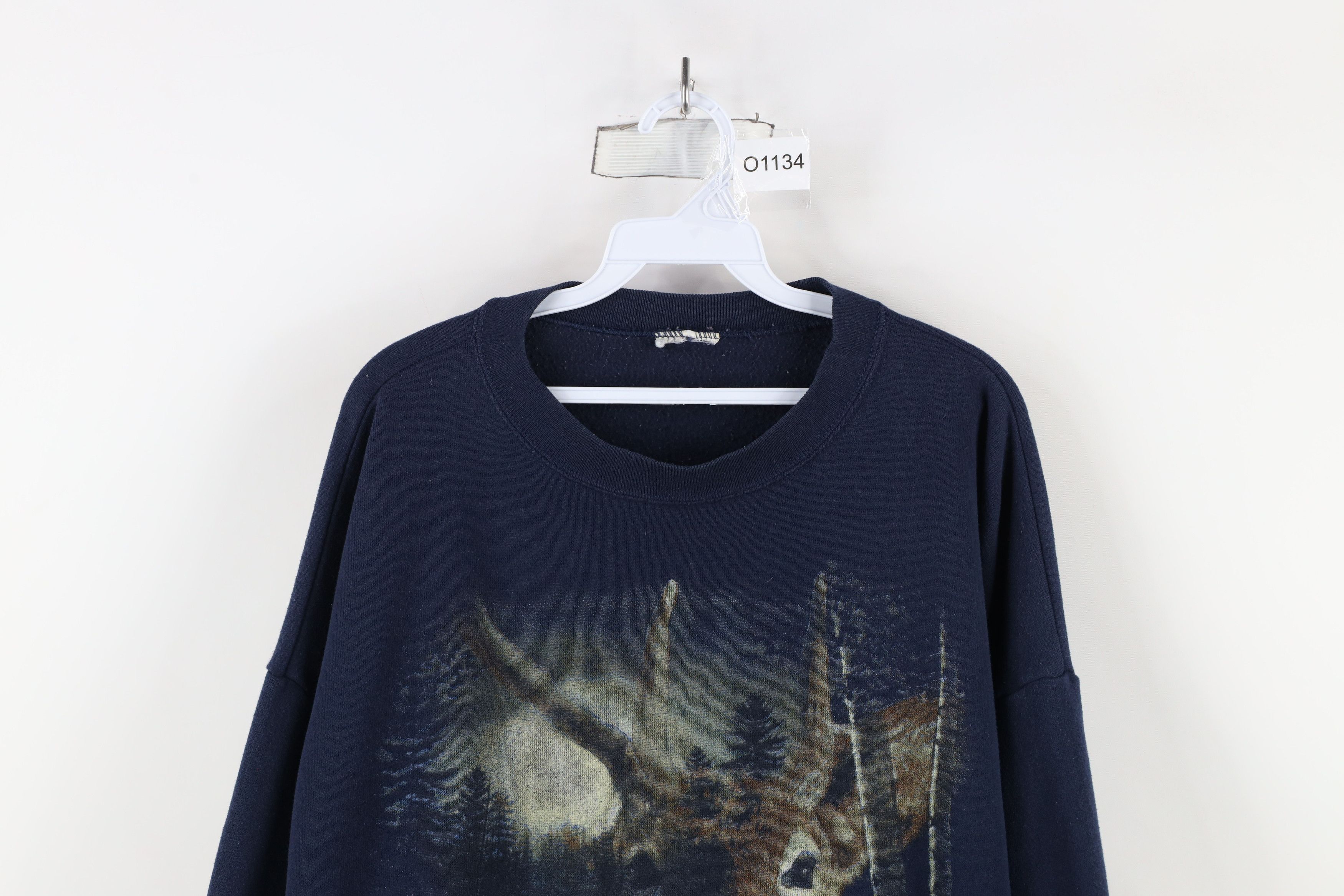 Vintage Vintage 90s Streetwear Nature Deer Buck Sweatshirt Blue Size US XXL / EU 58 / 5 - 2 Thumbnail