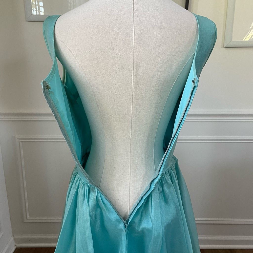 Vintage Vintage 60s Turquoise Blue Ivory Lace Fit & Flare Dress Shru Size XS / US 0-2 / IT 36-38 - 16 Thumbnail