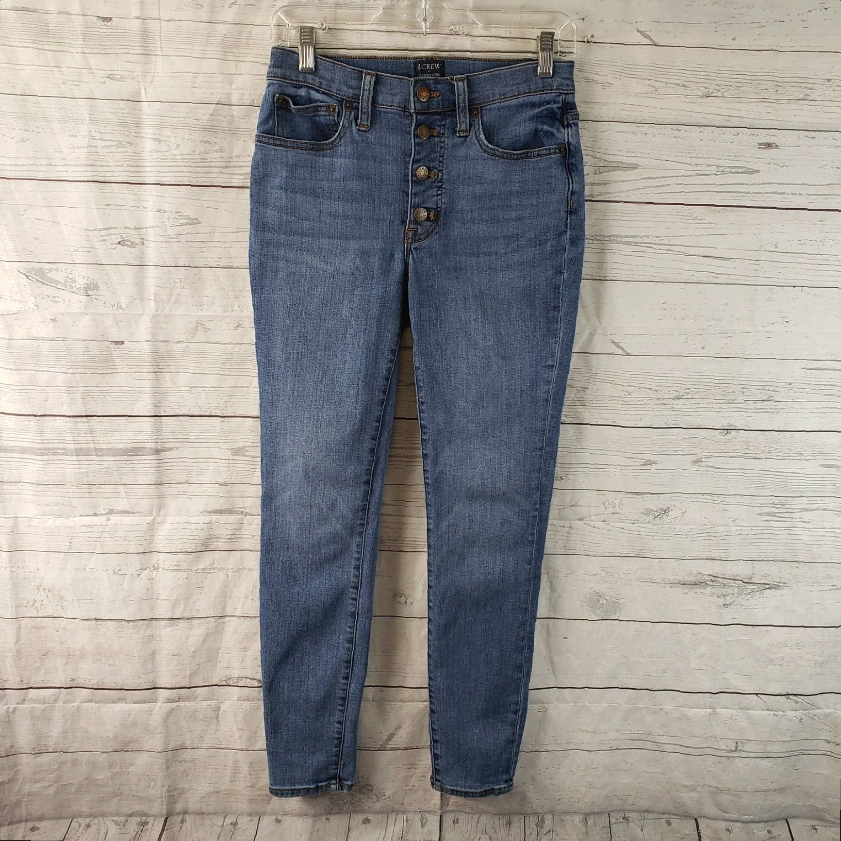 J.Crew J.CREW Womens Skinny Jeans Sz 27 Blue Medium Wash Button Fly High Rise 9.5" Inseam 27" Denim Cotton Blend Casual Slim N/A Size 27" / US 4 / IT 40 - 2 Thumbnail