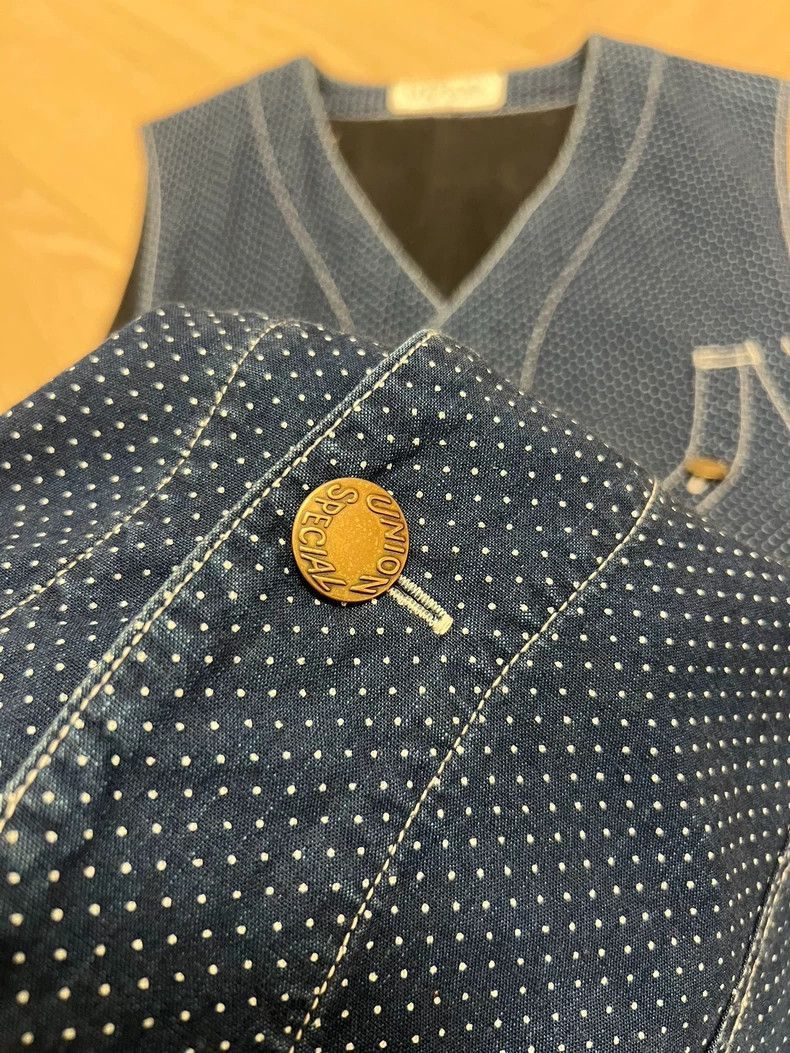 Freewheelers Freewheelers Freewheelers Wave-point vest dyed blue and dis Size US M / EU 48-50 / 2 - 2 Thumbnail