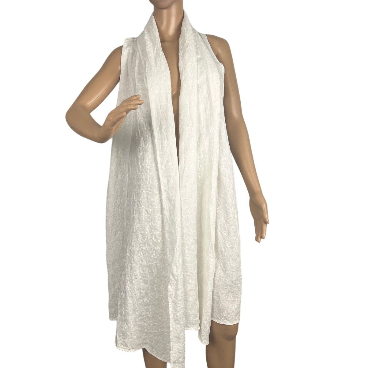 image of Johnny Was 100% Linen White Textured Kimono Sleeveless, Women's (Size Large)