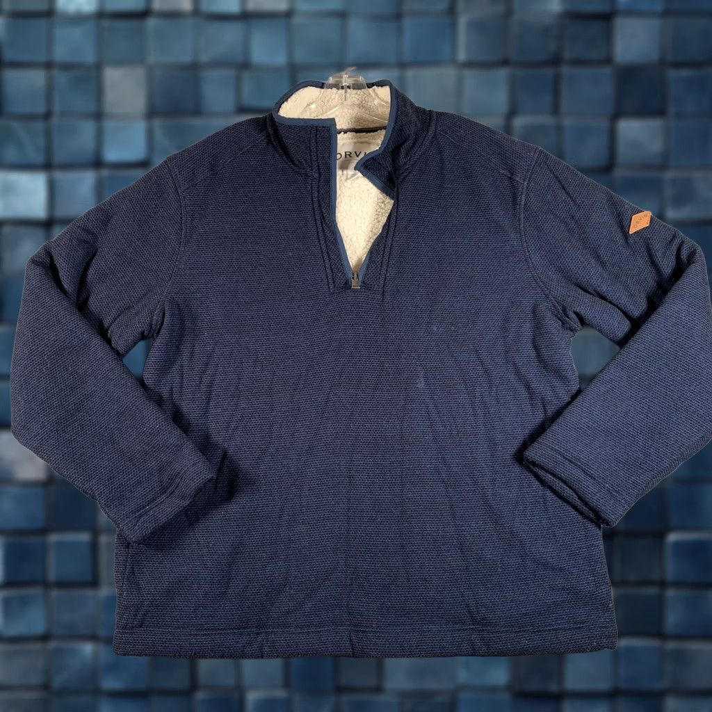 Orvis Orvis Mens Large Blue Waffle Fleece Quarter Zip Sherpa Lined Pullover Sweater Size US L / EU 52-54 / 3 - 1 Thumbnail