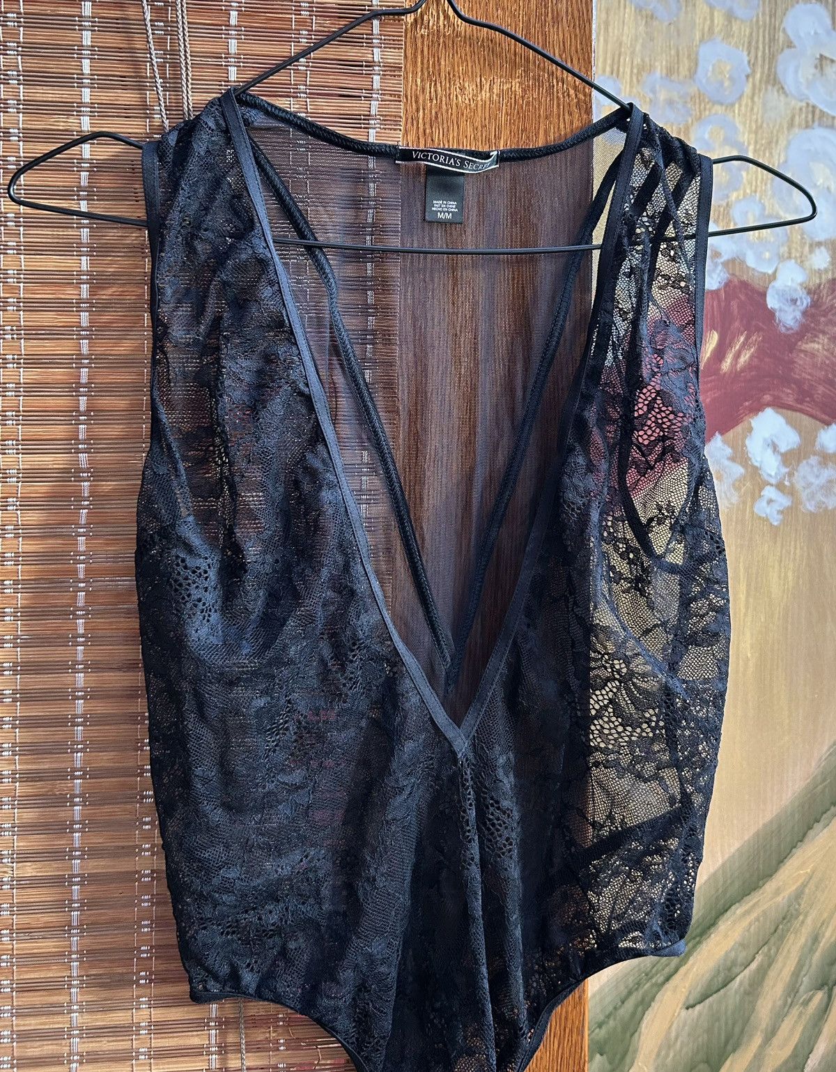 Victoria's Secret × Vintage Victoria’s Secret Deep V-Neck Lace Knit Mesh Bodysuit Size M / US 6-8 / IT 42-44 - 3 Thumbnail