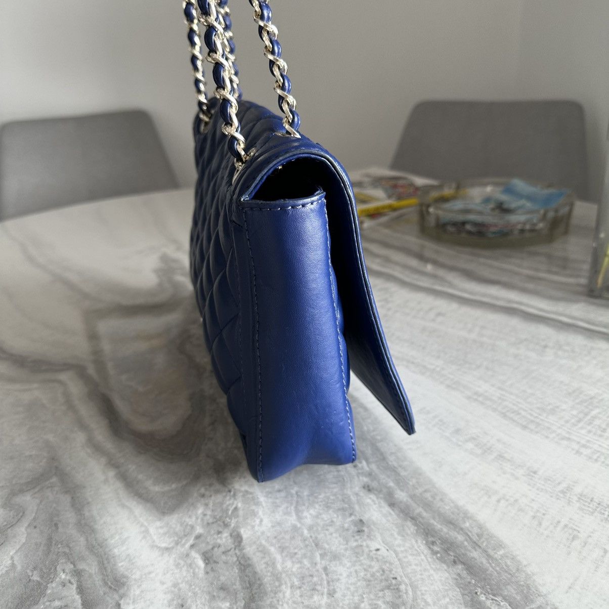 Love Moschino Love Moschino Patent Quilted Blue Faux Leather Shoulder Bag Size ONE SIZE - 3 Thumbnail