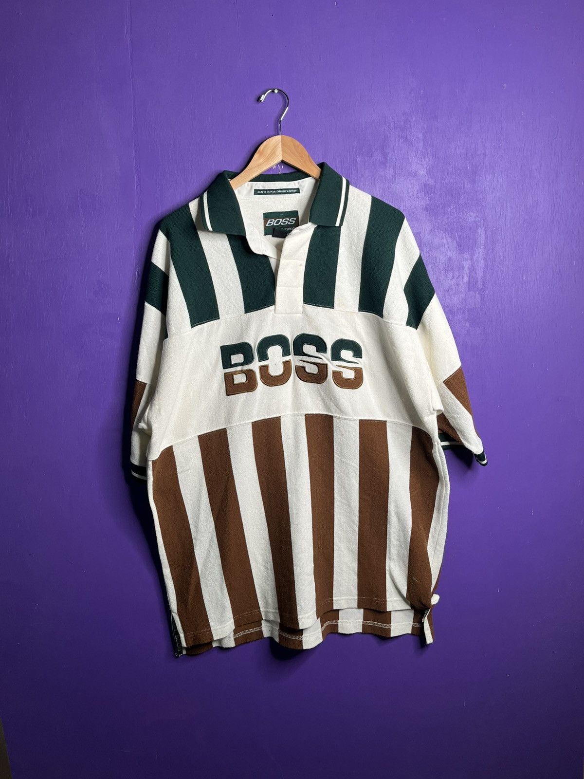 Hugo Boss Vintage Vintage 90s BOSS logo striped polo shirt Grailed