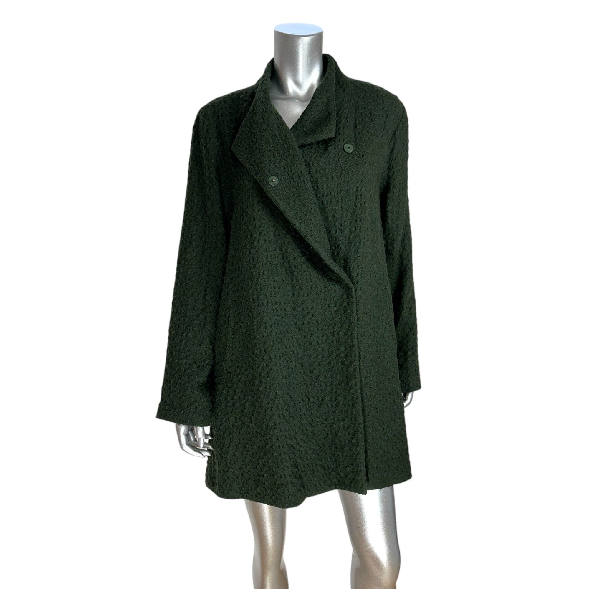 Eileen Fisher Eileen Fisher Waffle Dark Green Wool Blend Coat With Asymmet Size L / US 10 / IT 46 - 7 Thumbnail