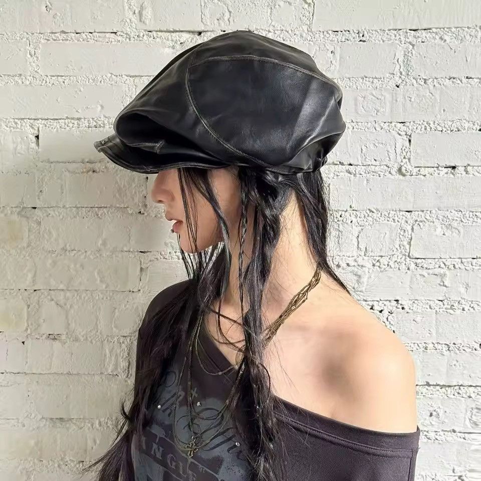 Japanese Brand Japanese Vintage Style PU Leather Rivets Beret Cap Hat Size ONE SIZE - 7 Thumbnail