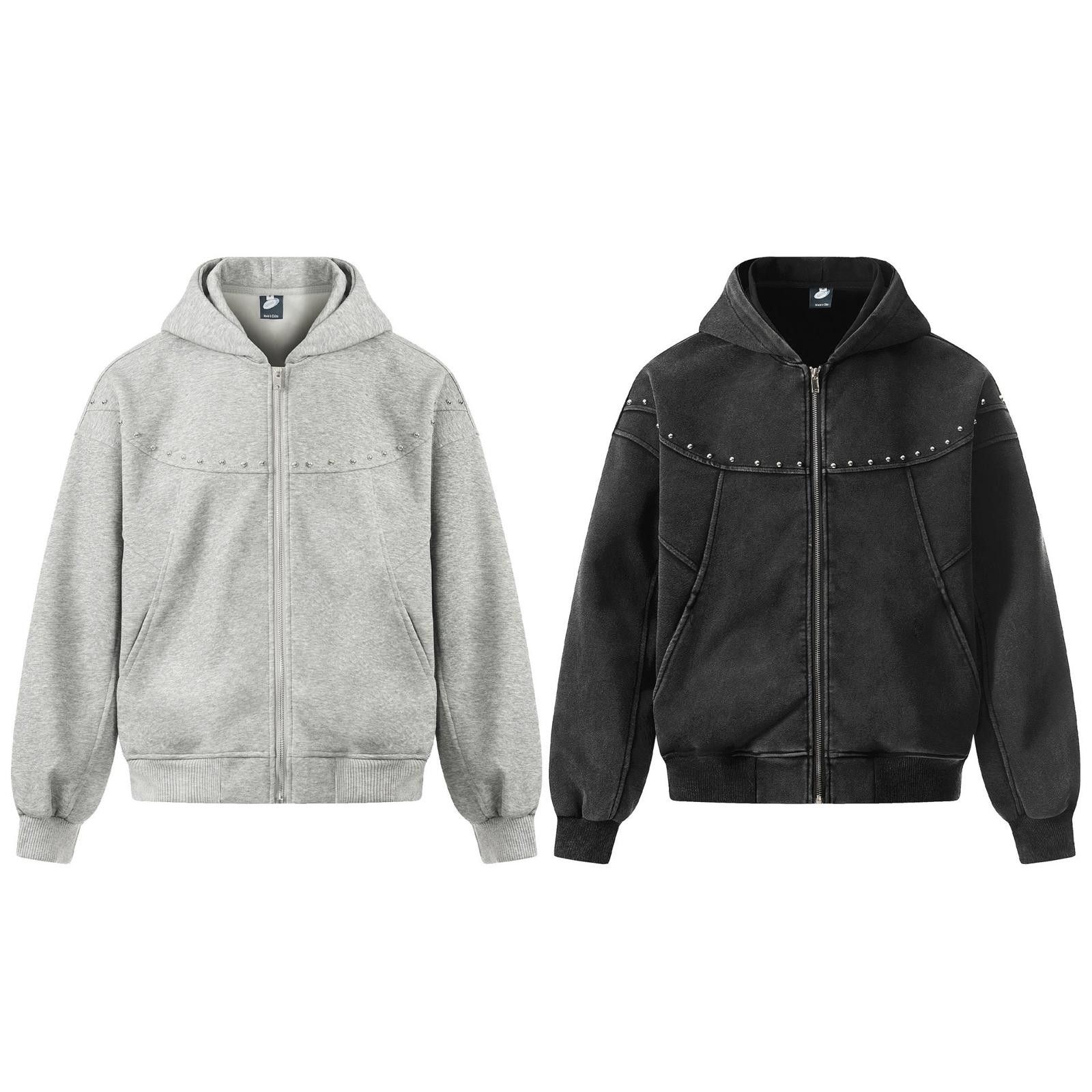 Japanese Brand Black Studded Zip-Up Hoodie, Streetwear Jacket Size US M / EU 48-50 / 2 - 5 Thumbnail
