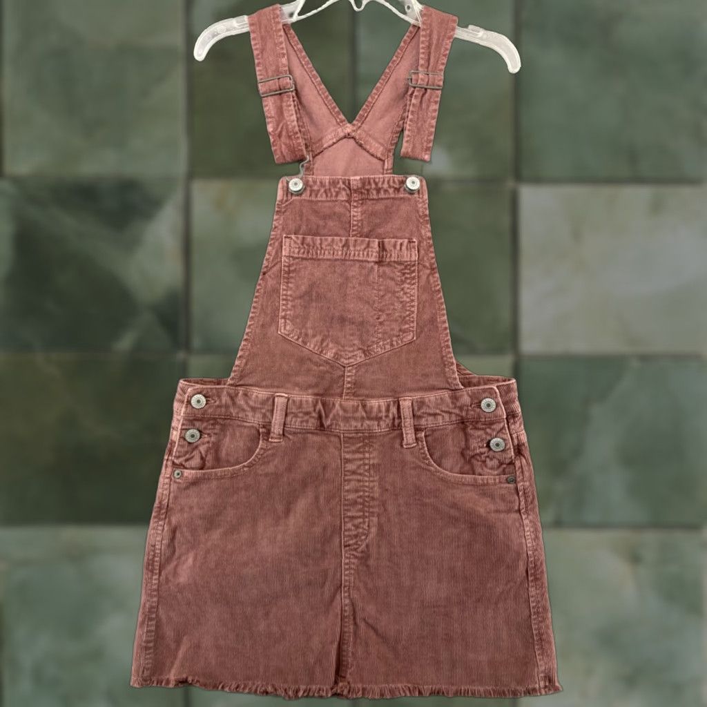 American Eagle Outfitters VINTAGE American Eagle Outfitters Overall Skirt Womens XS Pink Corduroy Casual Short Pockets Stretch Size 26" / US 2 / IT 38 - 1 Thumbnail