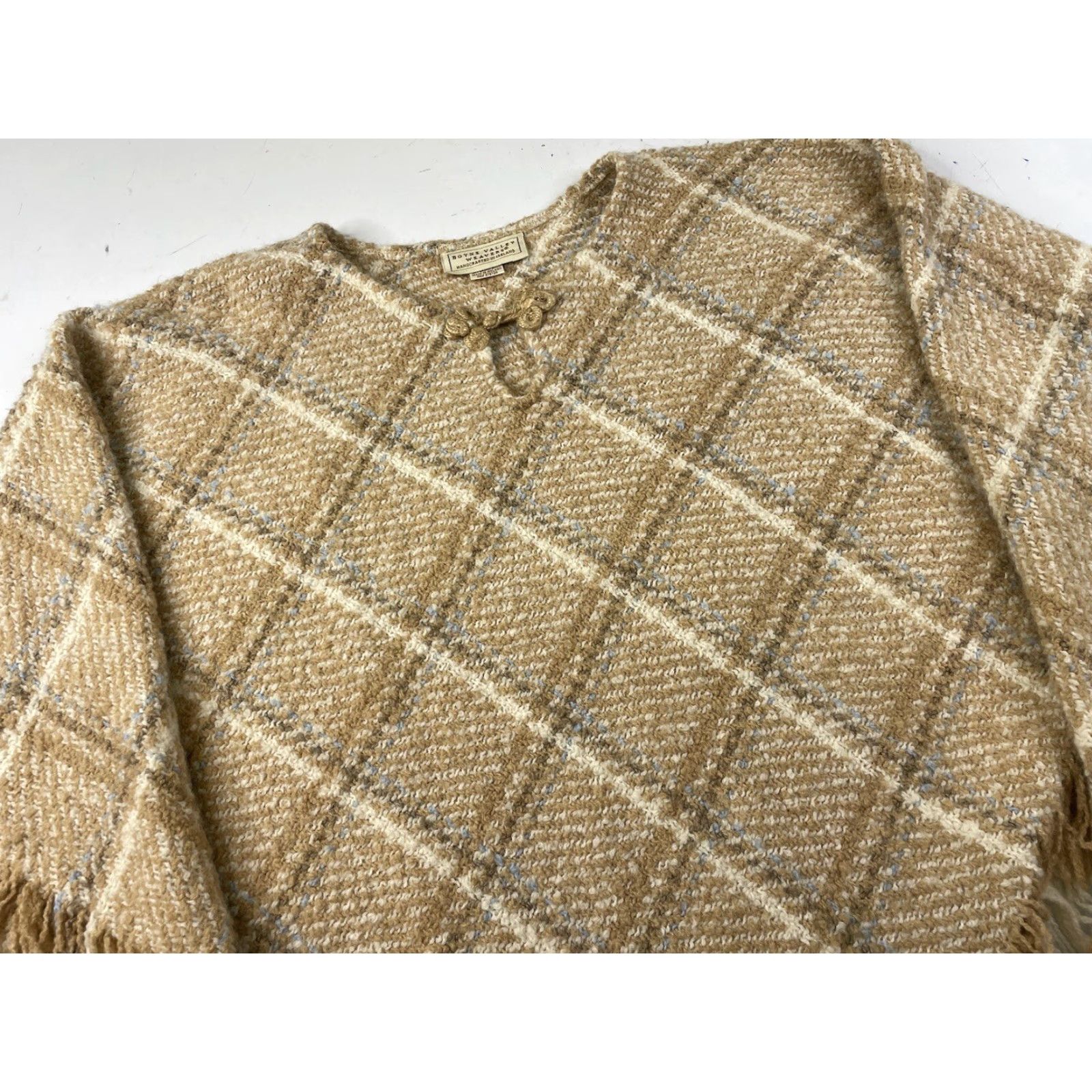 Vintage boyne valley weavers Cape Ireland Wool Fringe Knit One Size Plus Beige Size ONE SIZE - 2 Thumbnail