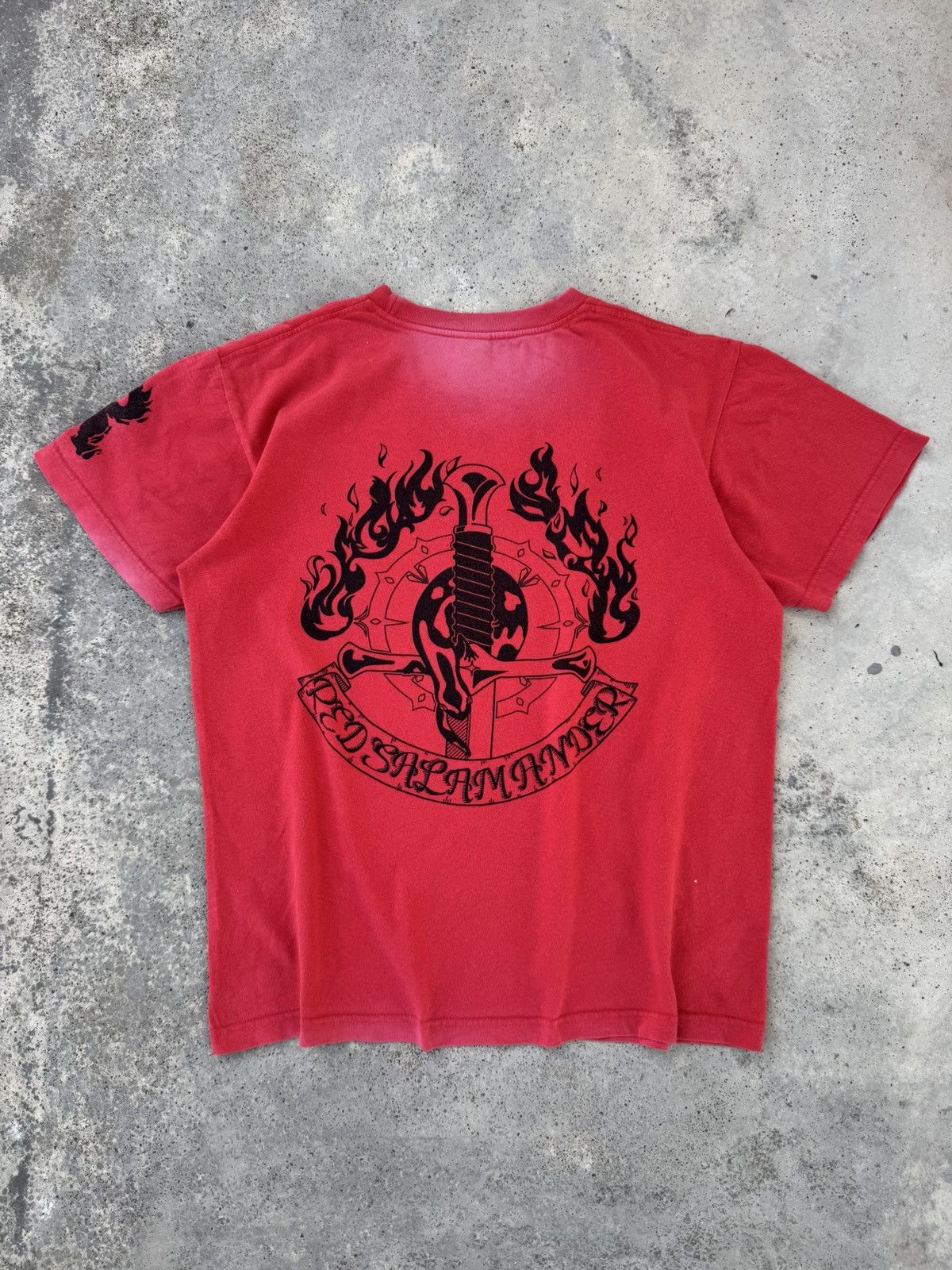 Japanese Brand Distressed Red Salamander Flames Dagger tattoo tees Size US M / EU 48-50 / 2 - 1 Thumbnail