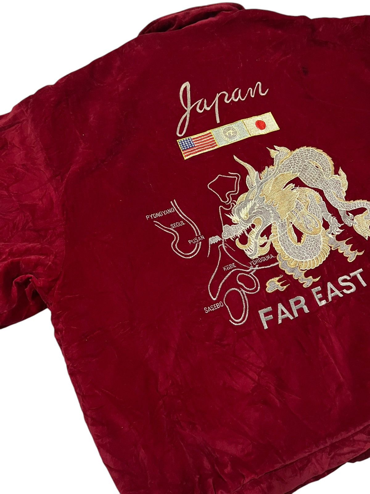 Japanese Brand 🇯🇵 VINTAGE DRAGON TOUR SUKAJAN JAPAN RED VELVET BOMBER JACKET Size US L / EU 52-54 / 3 - 15 Thumbnail