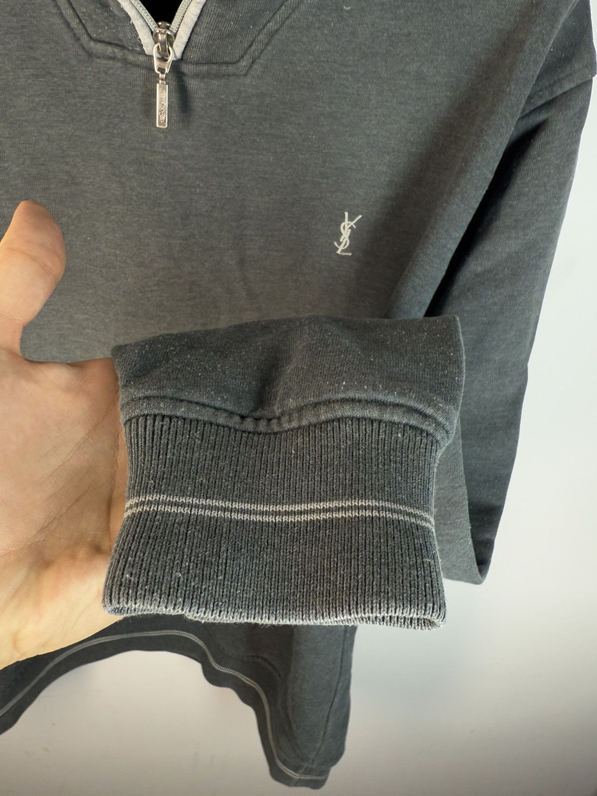 Yves Saint Laurent 90s YSL Sweatshirt 1/4 Quarter Zip Grey Sweater Vintage Size US L / EU 52-54 / 3 - 18 Thumbnail