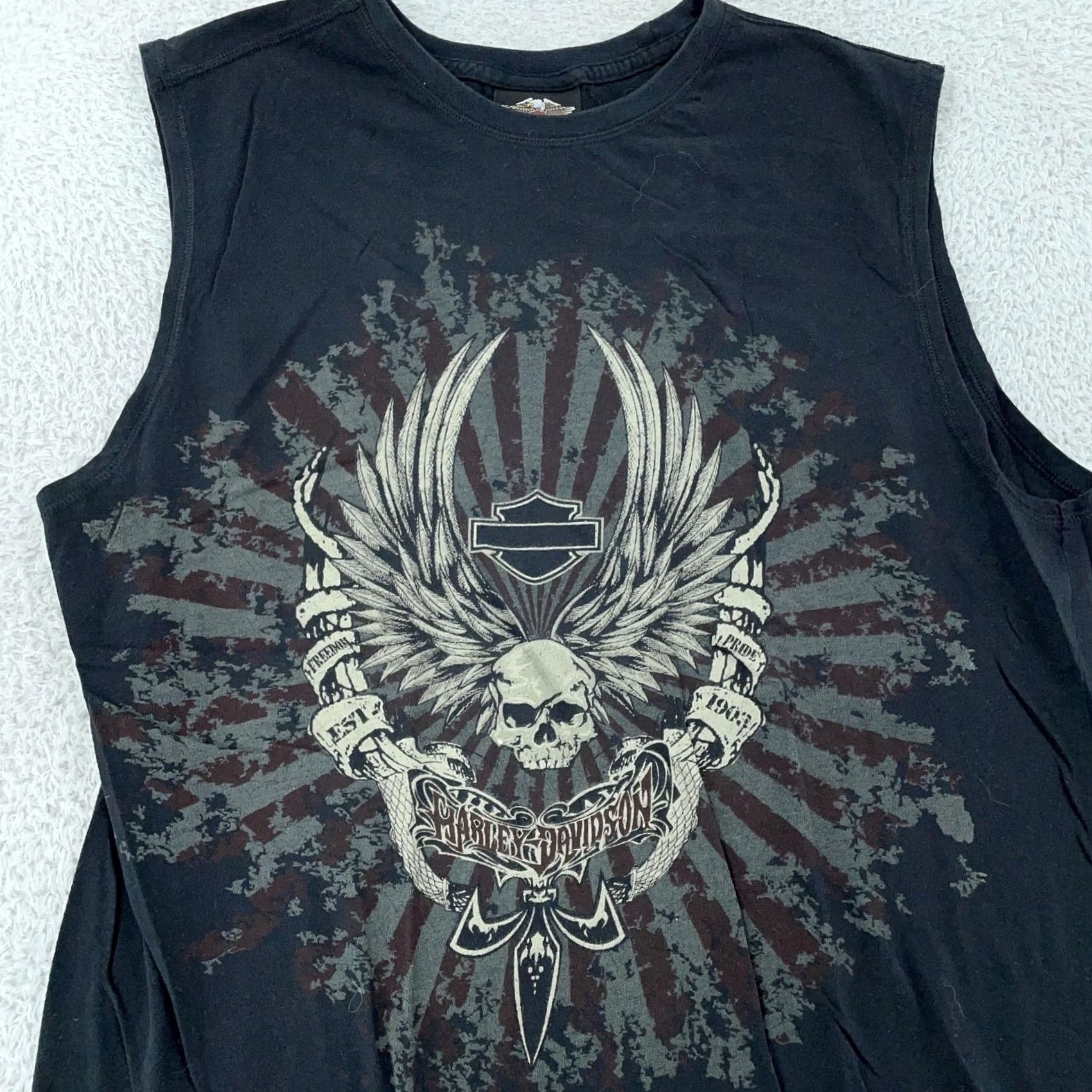 Harley Davidson Harley-Davidson Sleeveless Shirt Mens Large Black Muscle Tee Biker Skull Wings Graphic Print Crew Neck Shirt Mens Size US L / EU 52-54 / 3 - 2 Thumbnail