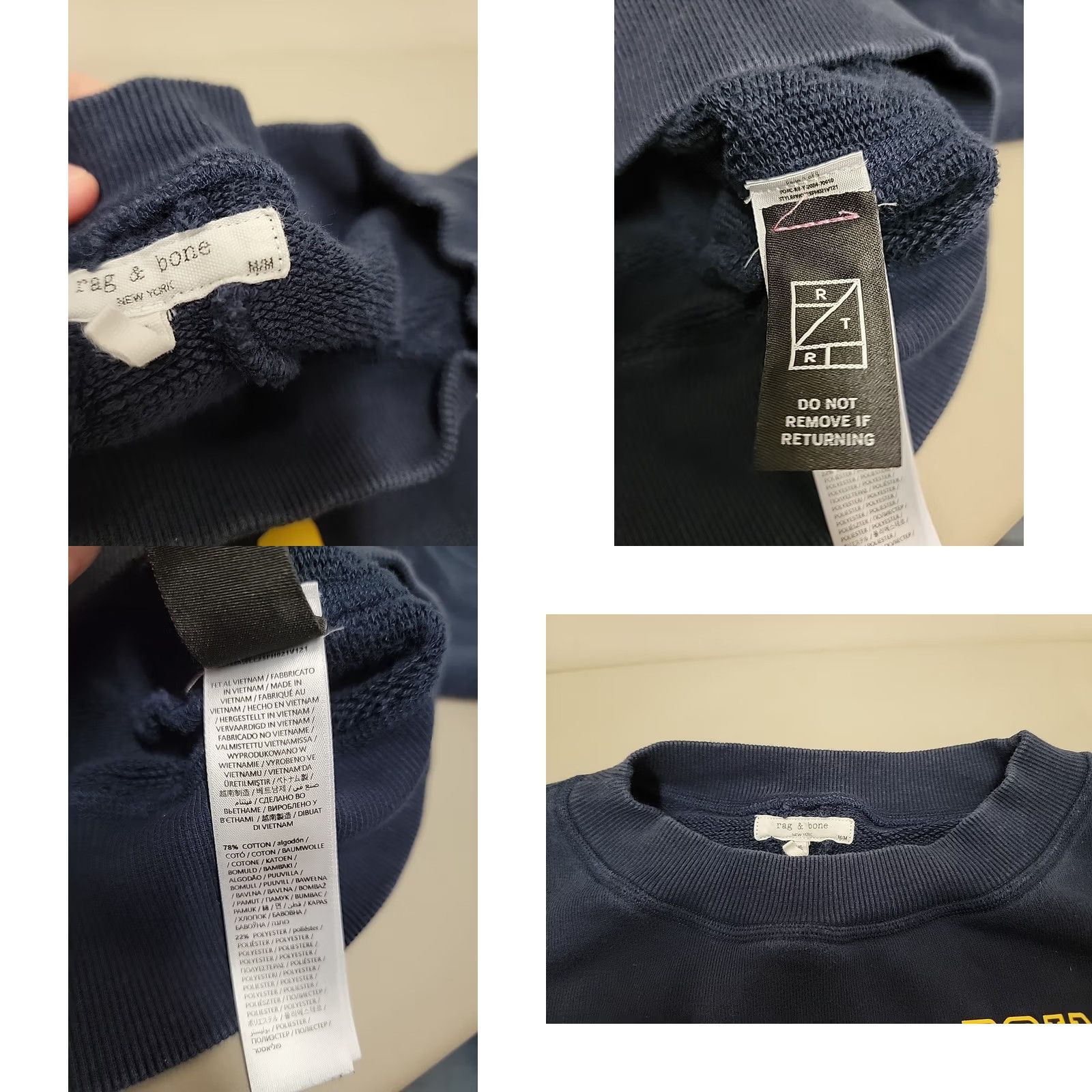 Rag & Bone rag & bone Sweatshirt Pullover Crew Neck Long Sleeve Blue M Womens Crop Graphic Embroidered Activewear Size M / US 6-8 / IT 42-44 - 8 Thumbnail