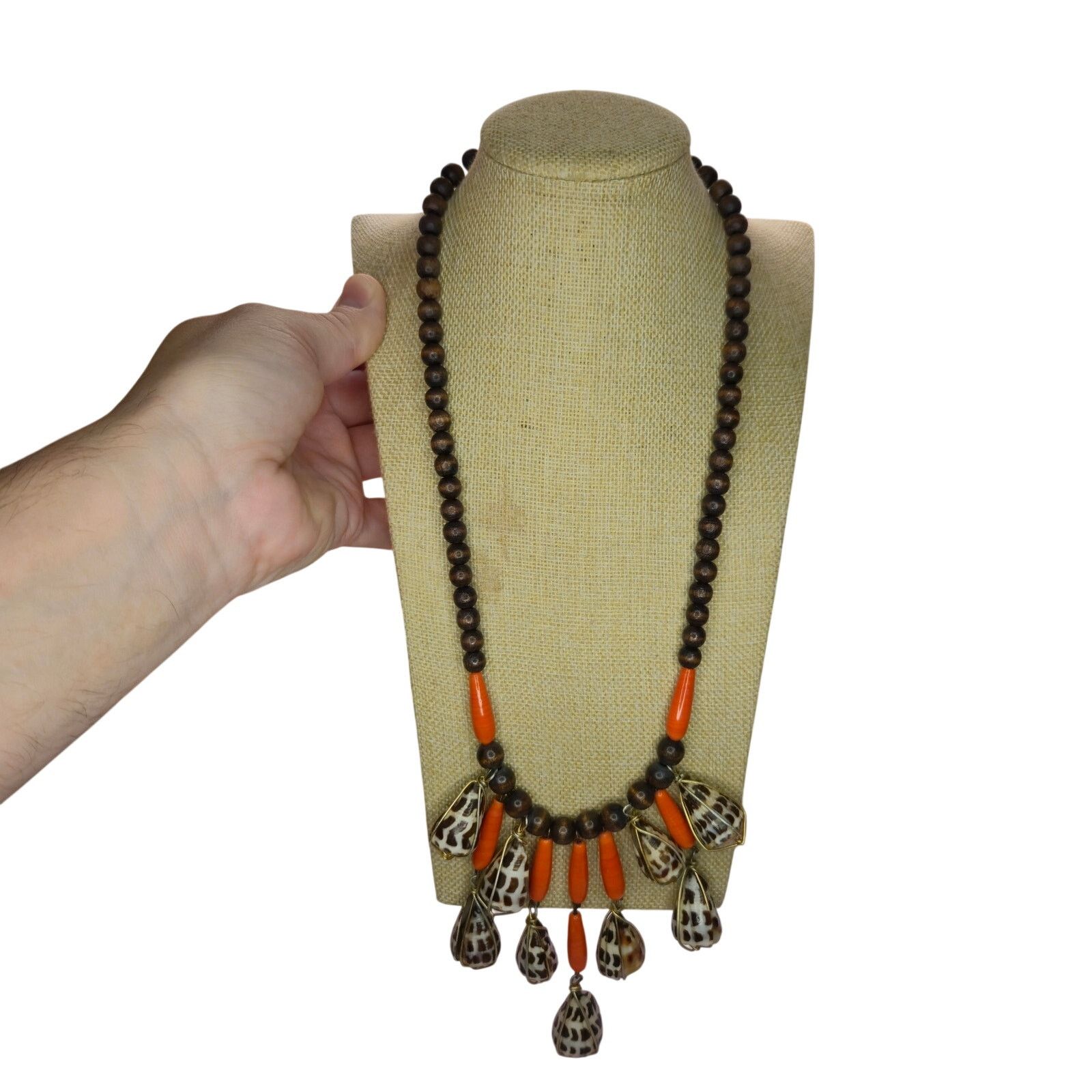 Vintage Vintage Chunky Statement Necklace Tiger Cone Shell Fringe Size ONE SIZE - 4 Thumbnail