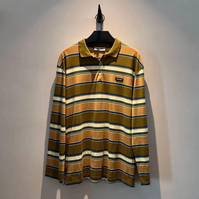 Miu Miu MiuMiu 2024 SS Striped Long-Sleeve Polo-yf