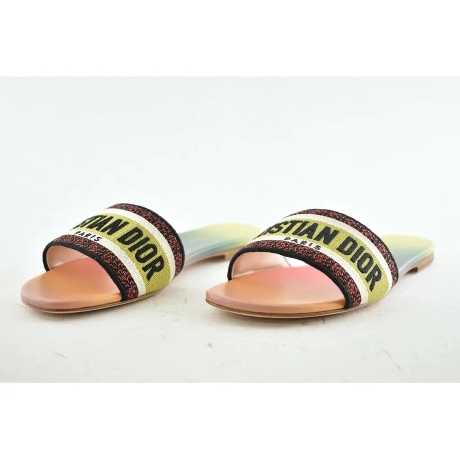 Dior Dway Rainbow Embroidered Logo Slide Flat Sandal 40 Size US 10 / IT 40 - 10 Thumbnail