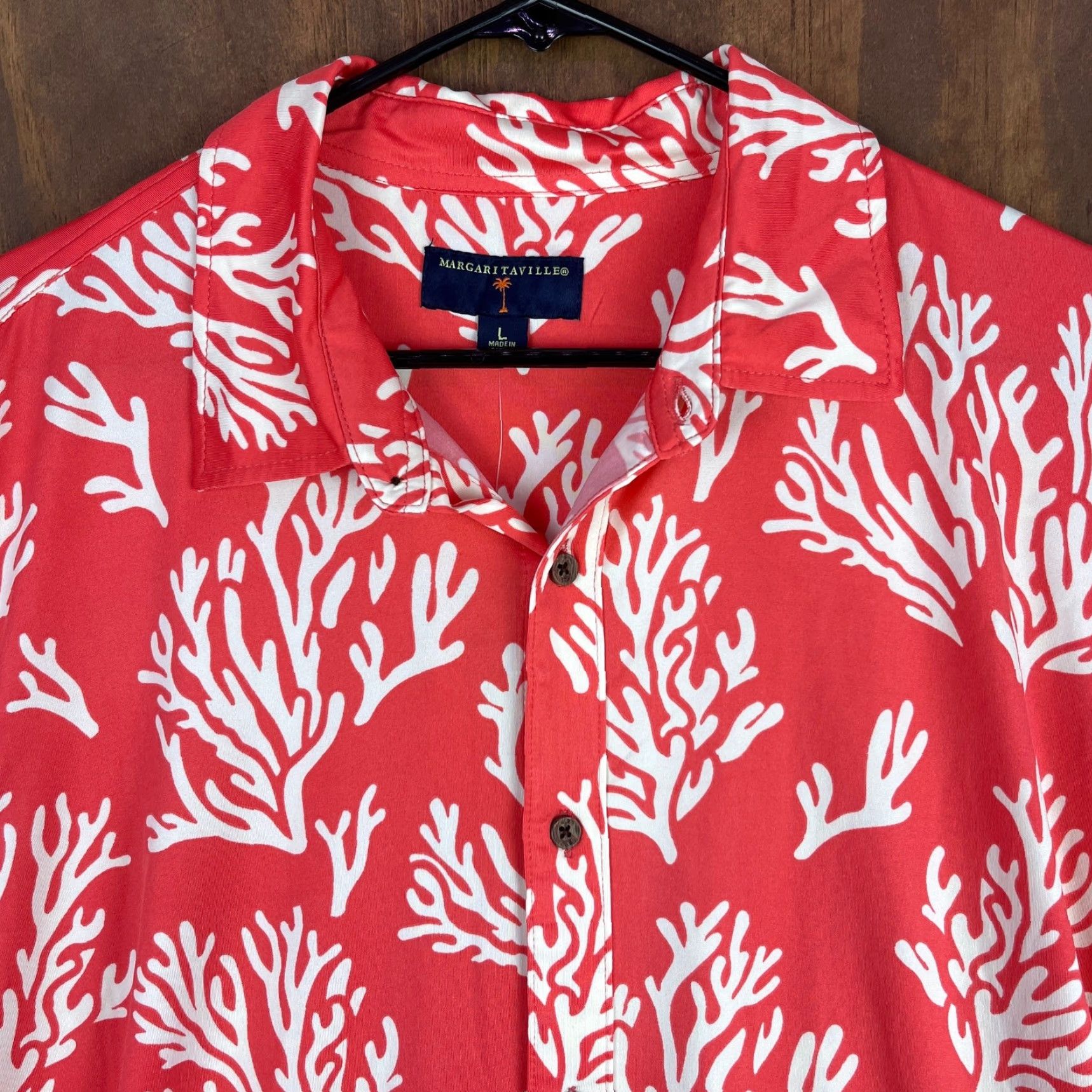 Vintage Margaritaville Mens Shirt Button-Down L Pink Deep Sea Coral Reef Pattern UPF +50 Short Sleeve Size US L / EU 52-54 / 3 - 2 Thumbnail