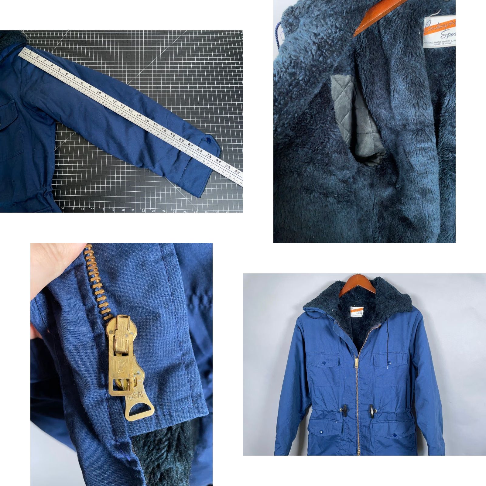Vintage VINTAGE 80s Parka Coat Mens 38 Dark Blue Zip Up Sherpa Lined Ideal Zipper USA Made Jacket/Coat Size US XXS / EU 40 - 8 Thumbnail