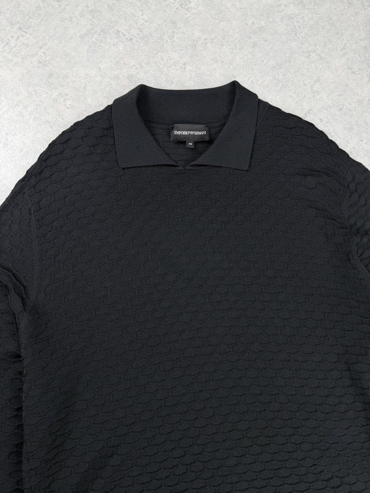 Emporio Armani Emporio Armani Textured Knit Polo Sweater Black Size 48 Size US M / EU 48-50 / 2 - 4 Thumbnail