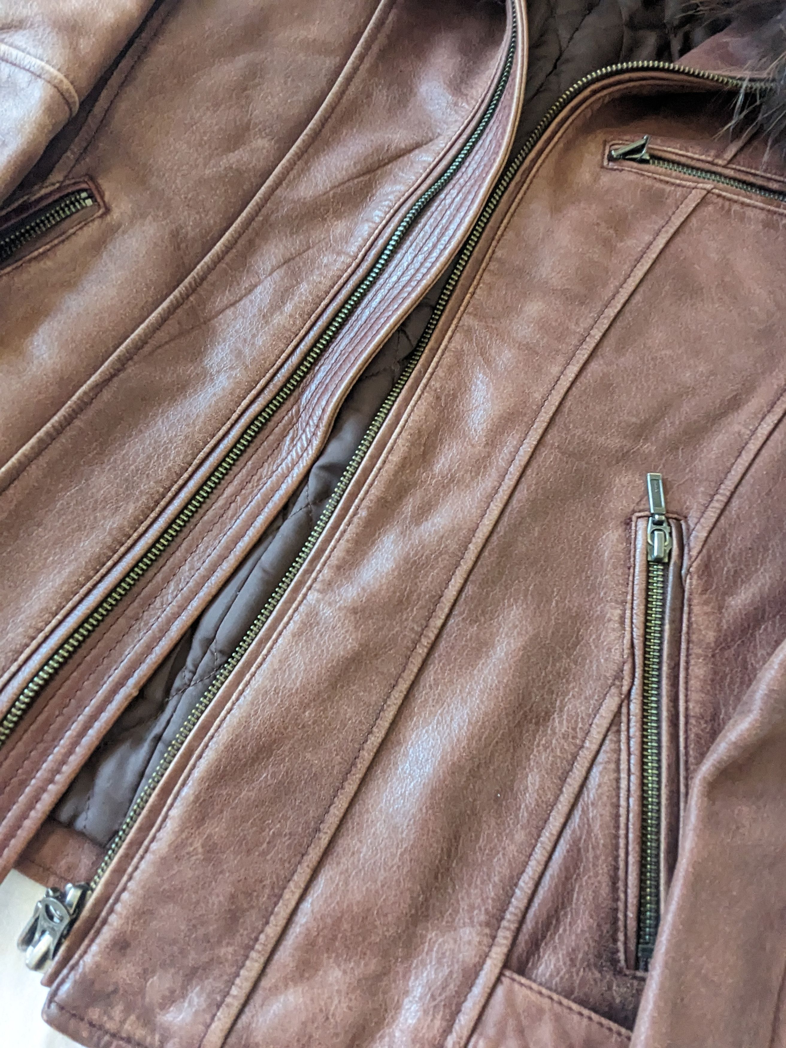 Tornado Mart Leather Jacket Brown With Down Fur