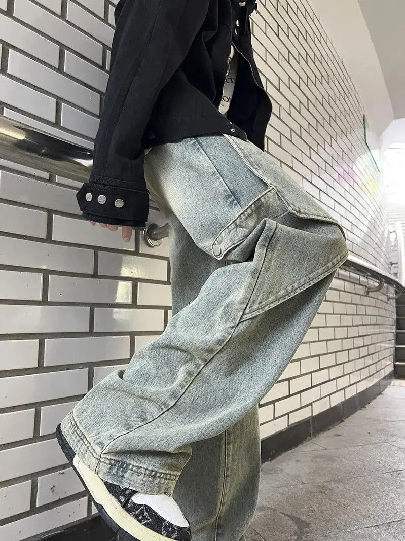 Japanese Brand Loose straight leg wide leg patchwork jeans Size US 32 / EU 48 - 3 Thumbnail