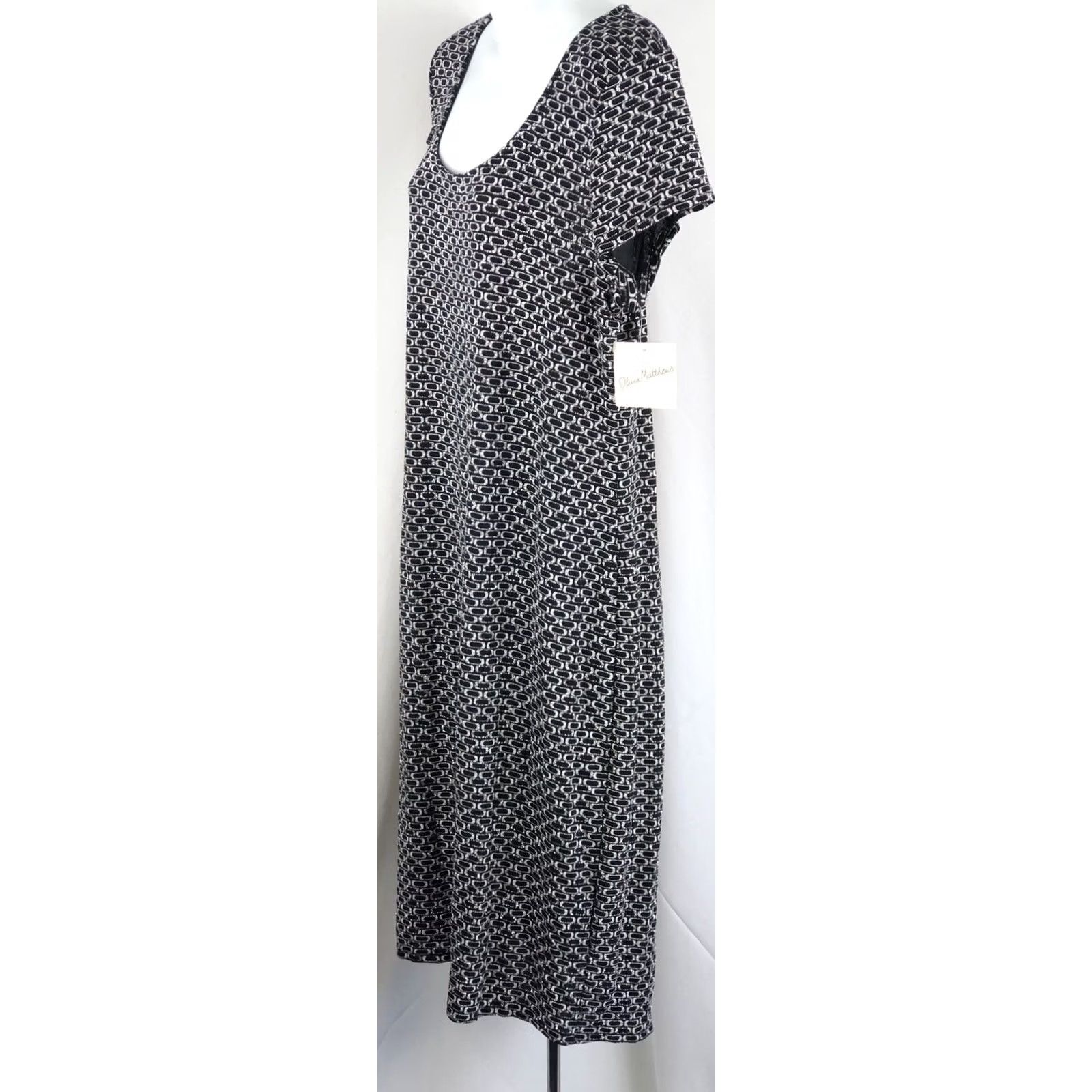 Vintage NWT Olivia Matthews Midi Shift Dress L blk/silver Metallic Glitter Cut Out Back Dress Size L / US 10 / IT 46 - 2 Thumbnail