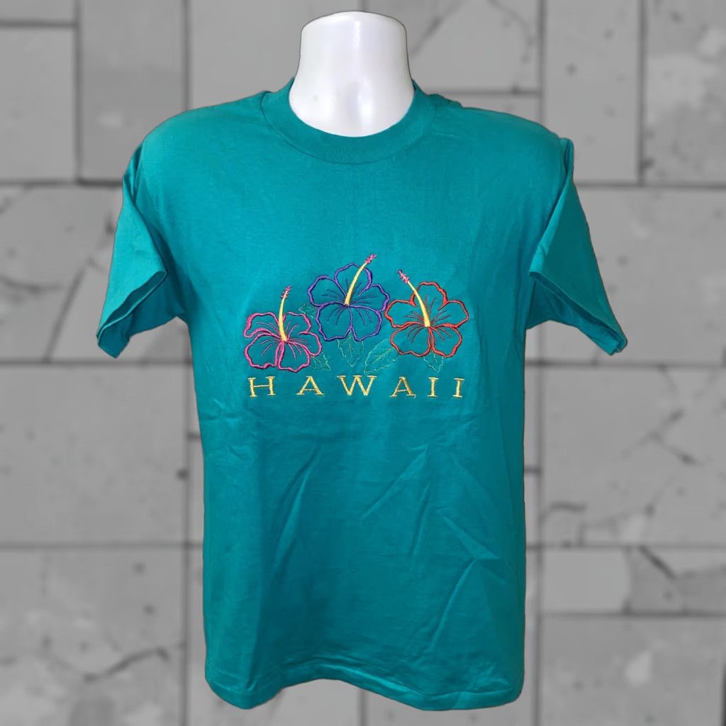Hanes VINTAGE Hanes T-Shirt Mens Short Sleeve Hawaii Graphic Teal Size M Blue Stitch Size US M / EU 48-50 / 2 - 1 Thumbnail