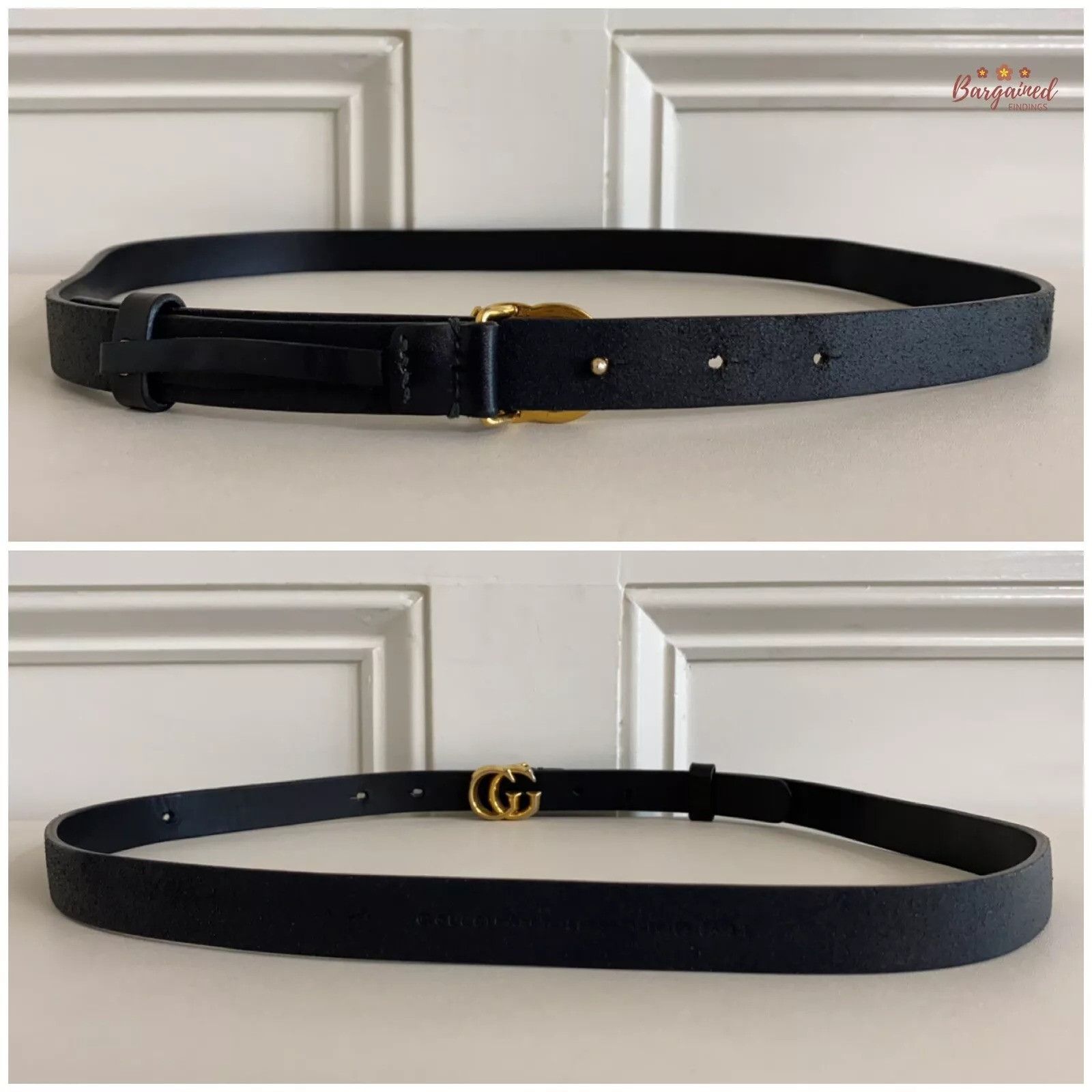 Gucci Gucci Black Leather Slim Signature Double G Buckle Belt Size 30 - 4 Thumbnail