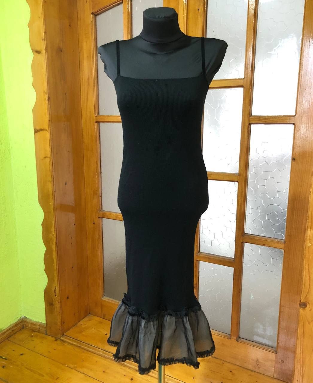 image of Dolce & Gabbana Black Wool-Silk Fishtail Pencil Dress, Women's (Size Medium)