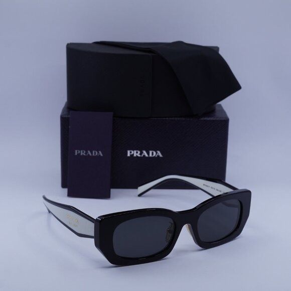 Prada Prada PRB05SF 09Q08Z Sunglasses Black Rectangle Frame Size ONE SIZE - 1 Thumbnail