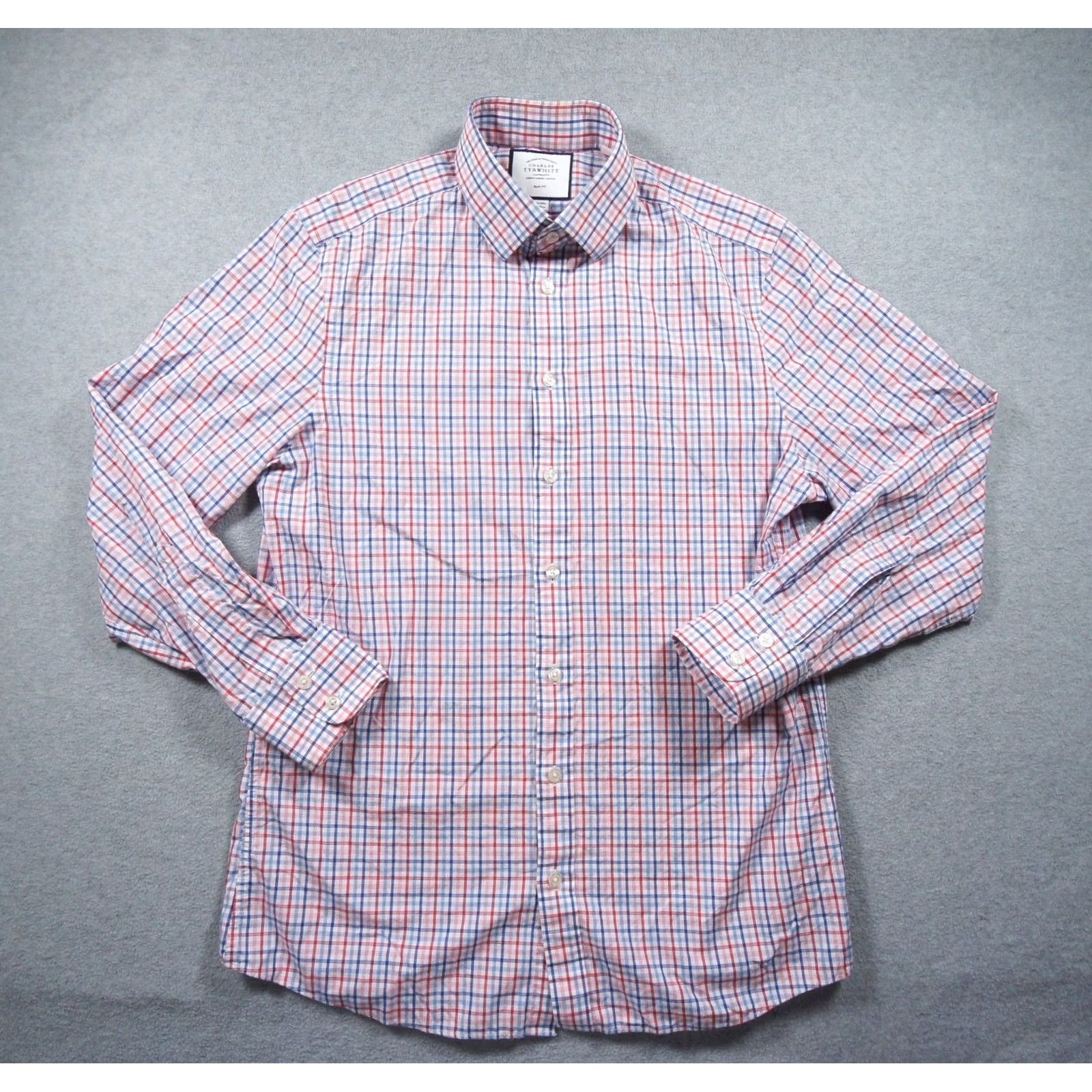 Charles Tyrwhitt Charles Tyrwhitt Shirt Mens 15.5/33 Button-Up Slim Fit Long Sleeve Collared Check Pattern Multicolor Cotton Shoes? Size US M / EU 48-50 / 2 - 2 Thumbnail